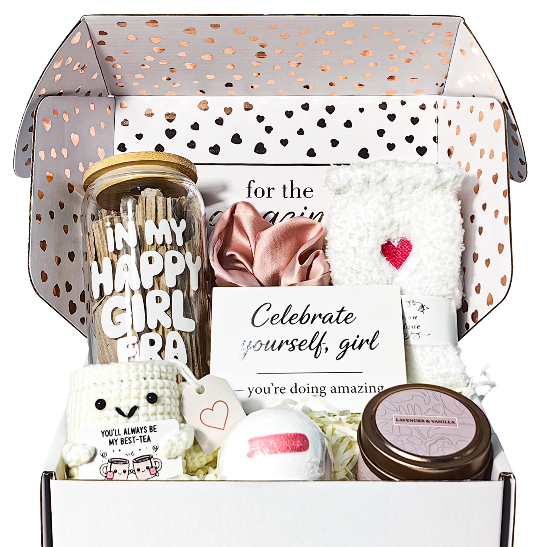 MHSMHL Best Friend Bestie Birthday Gifts for Women, Friendship Gifts for Women, Best Friend Gift Basket Galentines Gifts Valentines Day Gift for Friends Spa Care Box with 16oz Glass Cup