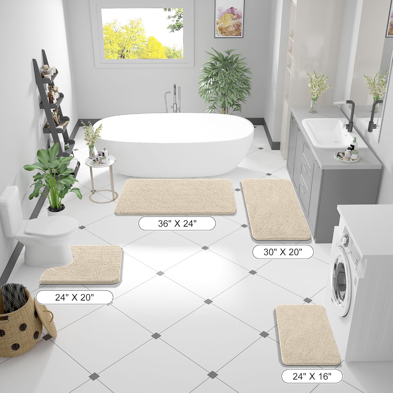 OLANLY Bathroom Runner Rugs - Extra Soft Chenille Bath Mats | Quick-Dry, Machine Washable, 44x24, Sand