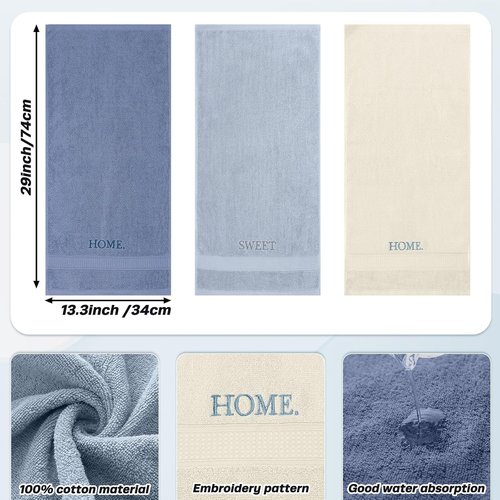 FuWeave Decorative Hand Towels Set - Rustic Embroidered Cotton for Kitchen & Bathroom | Blue Home Sweet Home