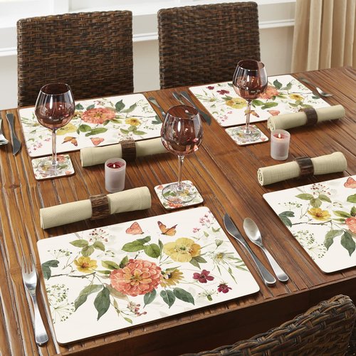 Cala Home Blessed by Nature Premium Decorative Hardboard Tabletop Placemats 4 Pack Manufactured in The USA Artistic Easily Wipes Clean