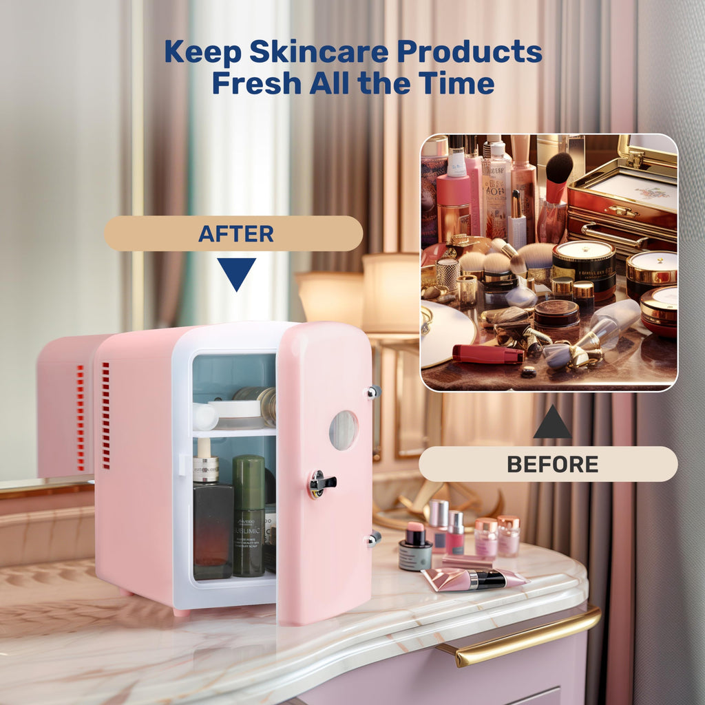 Simple Deluxe 4L/6 Can Mini Fridge with Observation Window, Portable Cooler & Warmer Freon-Free Small Refrigerator, Compact Fridge for Skincare, Beverage, Food, Cosmetics, Pink