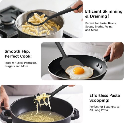 Coukre Silicone Kitchen Utensils Set - Heat-Resistant, Food-Grade Tools with Holder | 14-Piece in Pure Black
