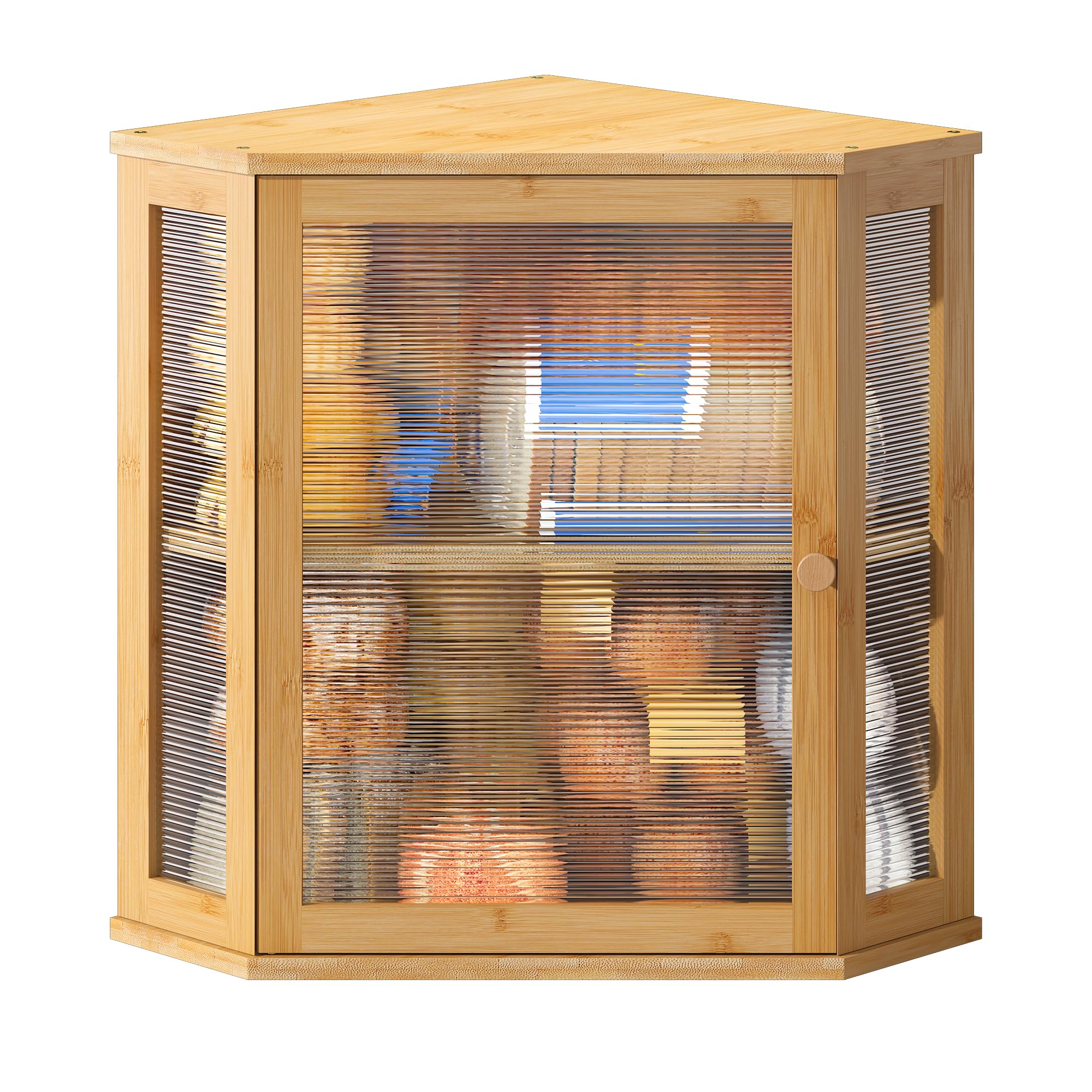 BMOSU Corner Bread Box for Kitchen Countertop Double Layer Bamboo Wooden Bread box Large Capacity Bread Storage Bin(Natural, Extra Large)