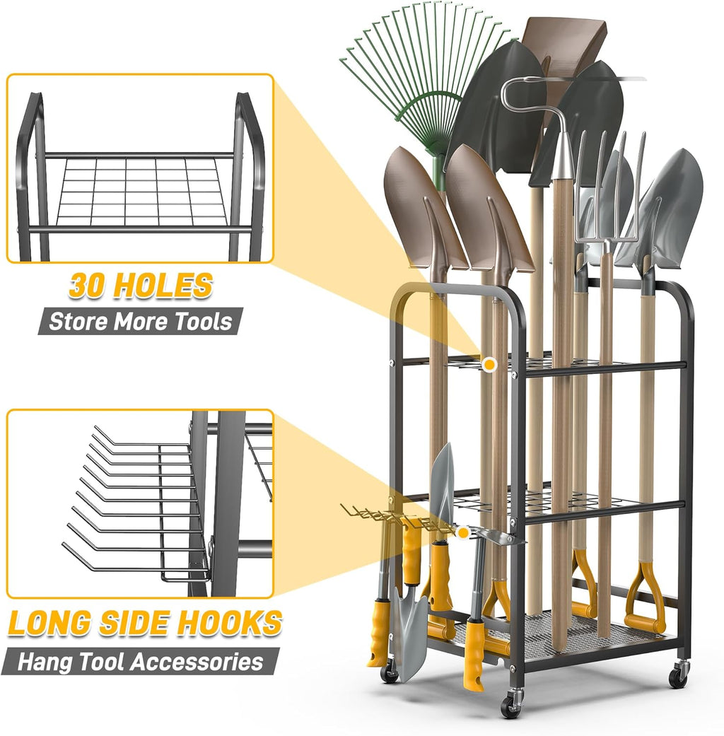 Ultrawall Garden Tool Organizer Stand - Lockable Wheels for Easy Storage | Indoor & Outdoor Tool Rack