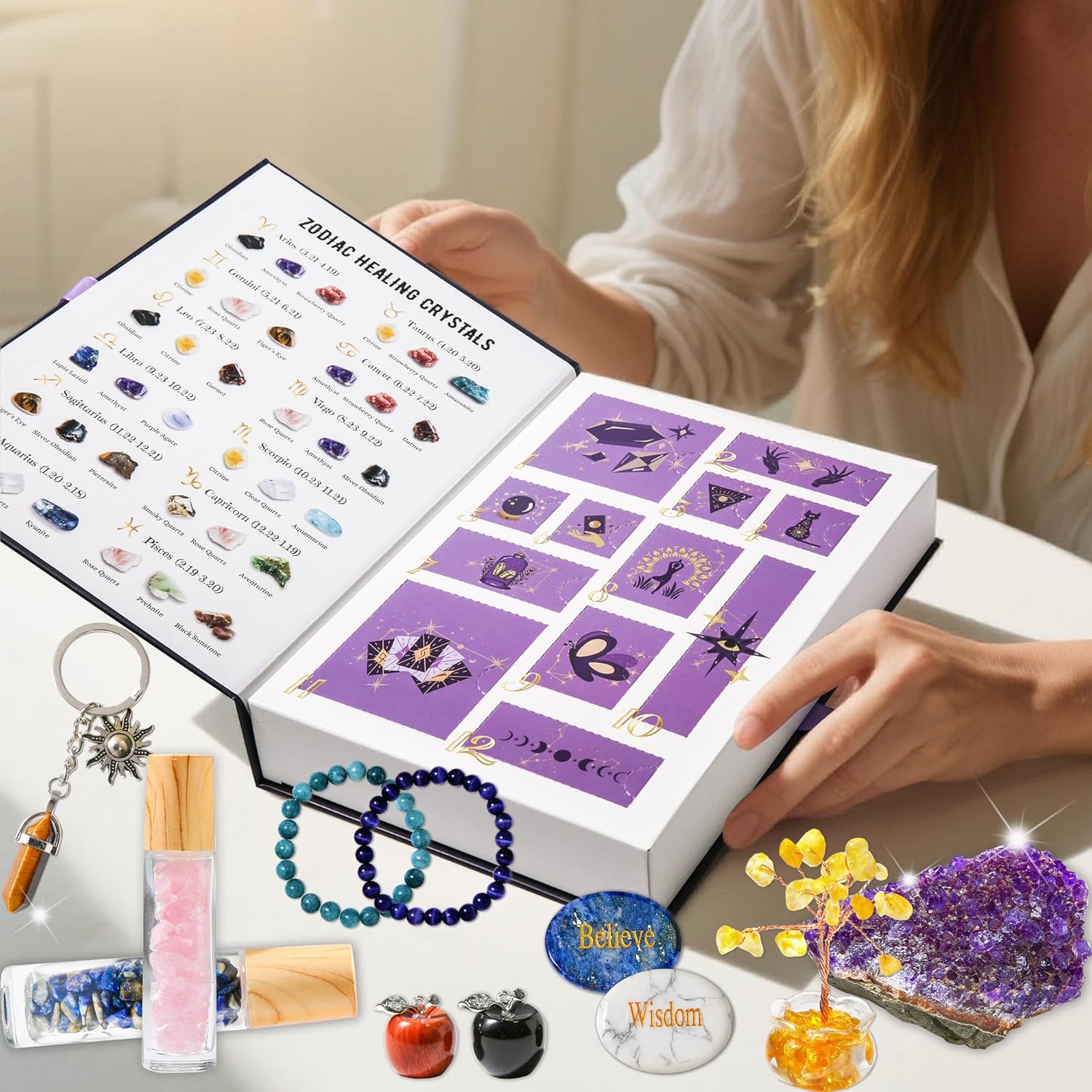 MYDAYS&DESIGN 2026 Crystal Advent Calendar - 12 Days of Zodiac Healing Crystals & Gemstones Gift Box for Women, Teens & Girls
