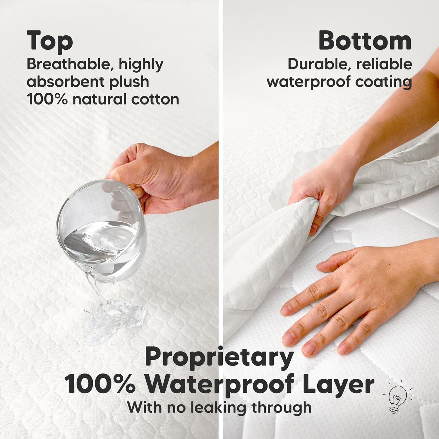 Skiennix 2-Pack Waterproof Crib Mattress Protector - Soft Quilted Cotton, Machine Washable, 52" x 28" (Soft White/Mavy)