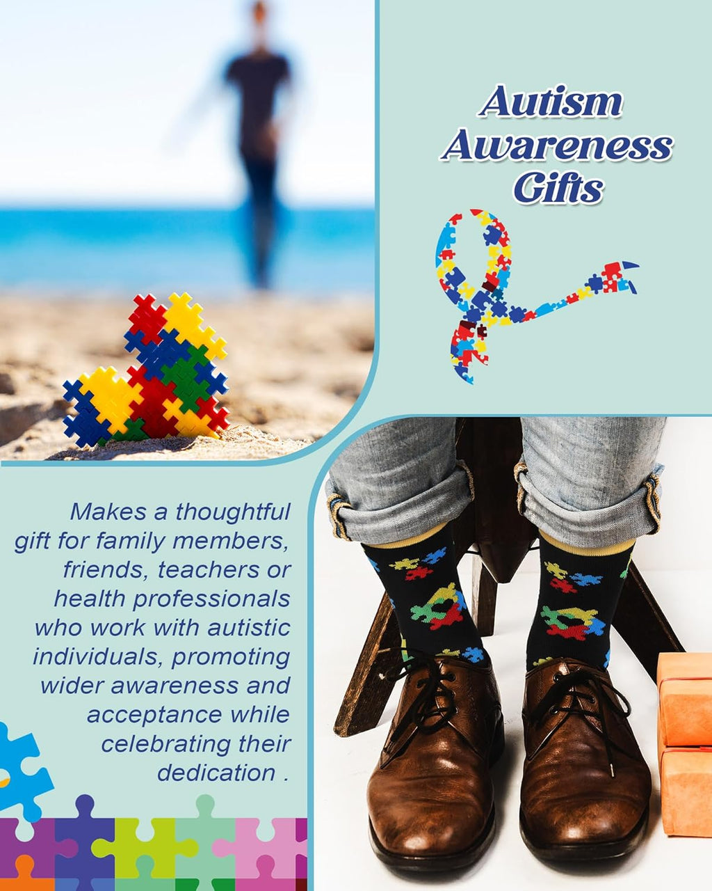 Skiennix Autism Awareness Socks - 12 Pairs Colorful Graphic Design for Adults | Perfect Gift for Autism Month