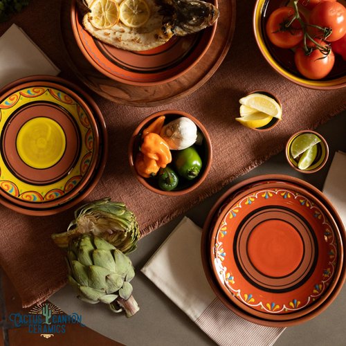 Cactus Canyon Ceramics Spanish Terracotta 5-Piece Small Dinner Plate Set (European Size), Multicolor