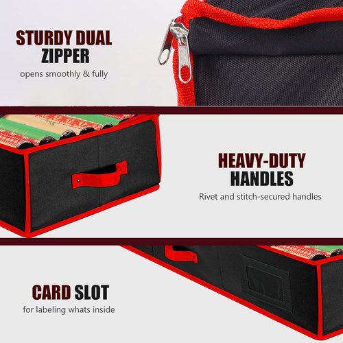 Juegoal Christmas Storage Organizer - 40.5 Inch Gift Wrapping Paper Storage with Interior Pockets | Tear-Proof Fabric, 2023 Upgrade