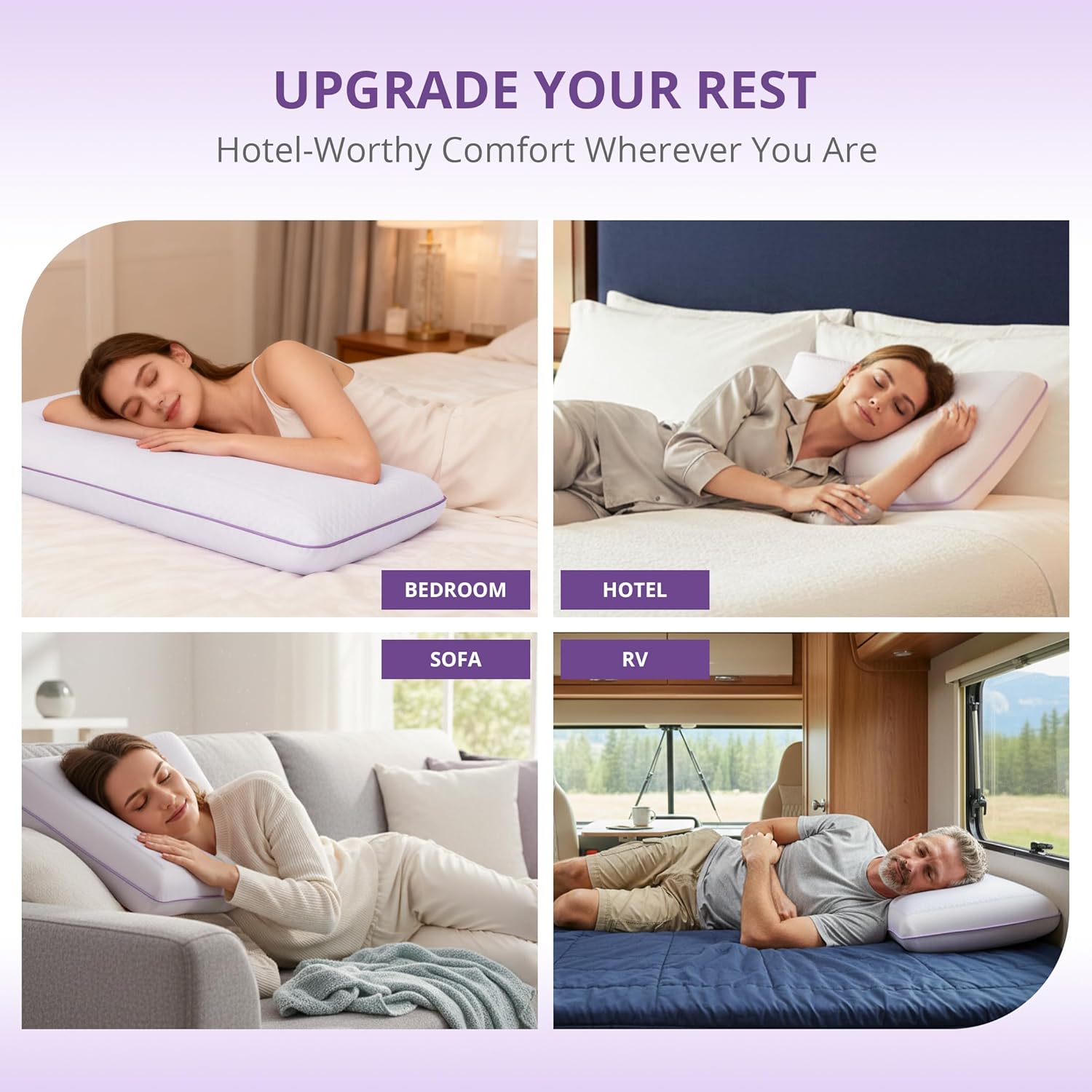 Purple Cooling Pillow - Gel Memory Foam with Reversible Cover for Neck Support | Machine Washable