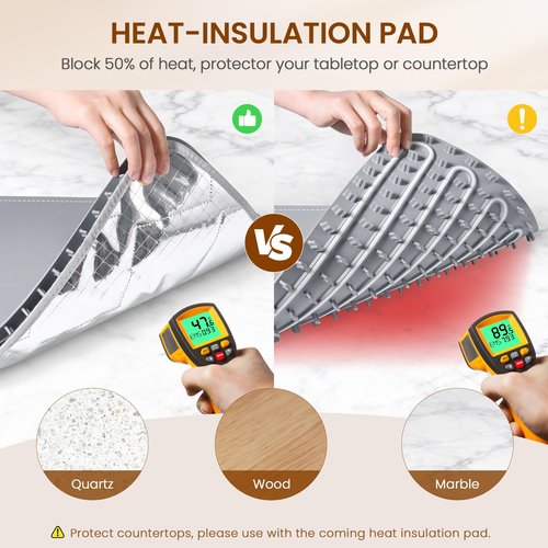 NYEONHRT Electric Warming Mat for Food Extra Large, Silicone Rollable Warming Tray - 8s Rapid Full Surface Heating | 7 Temp Settings | 8H Timer | Auto Shut-Off | Child Lock, for Buffet Party (XXL)