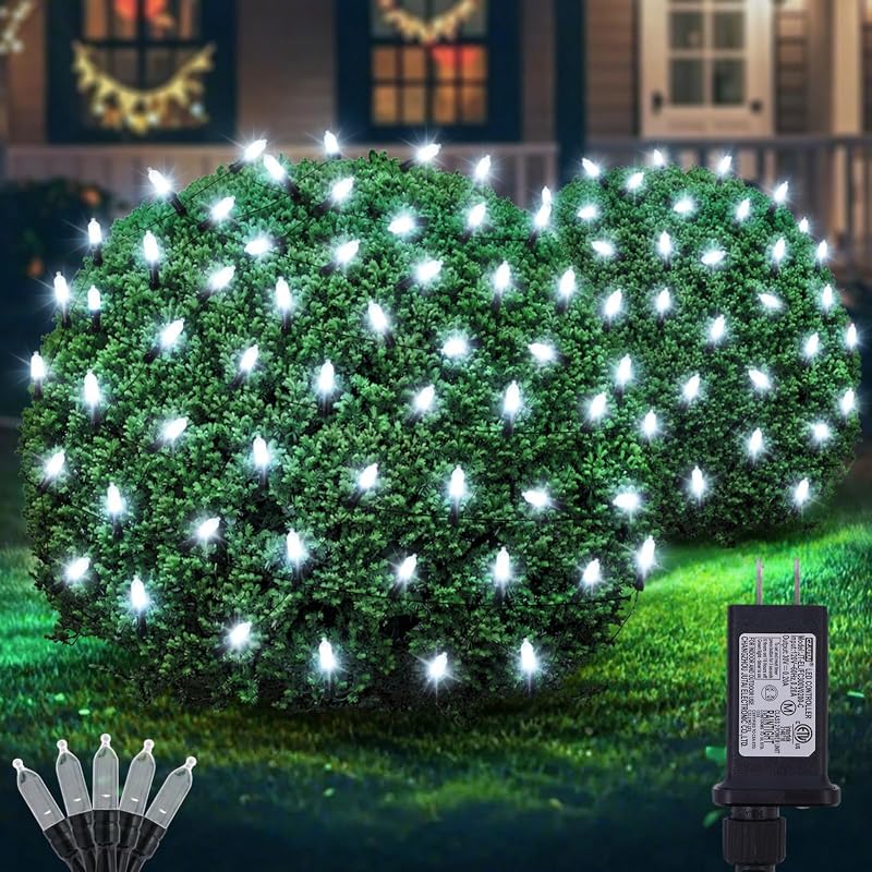 Outdoor Mesh Light Display 5x6 ft with 120 LED Warm White - 8 Modes, 30V, Connectable (Cool White - 2PCS)