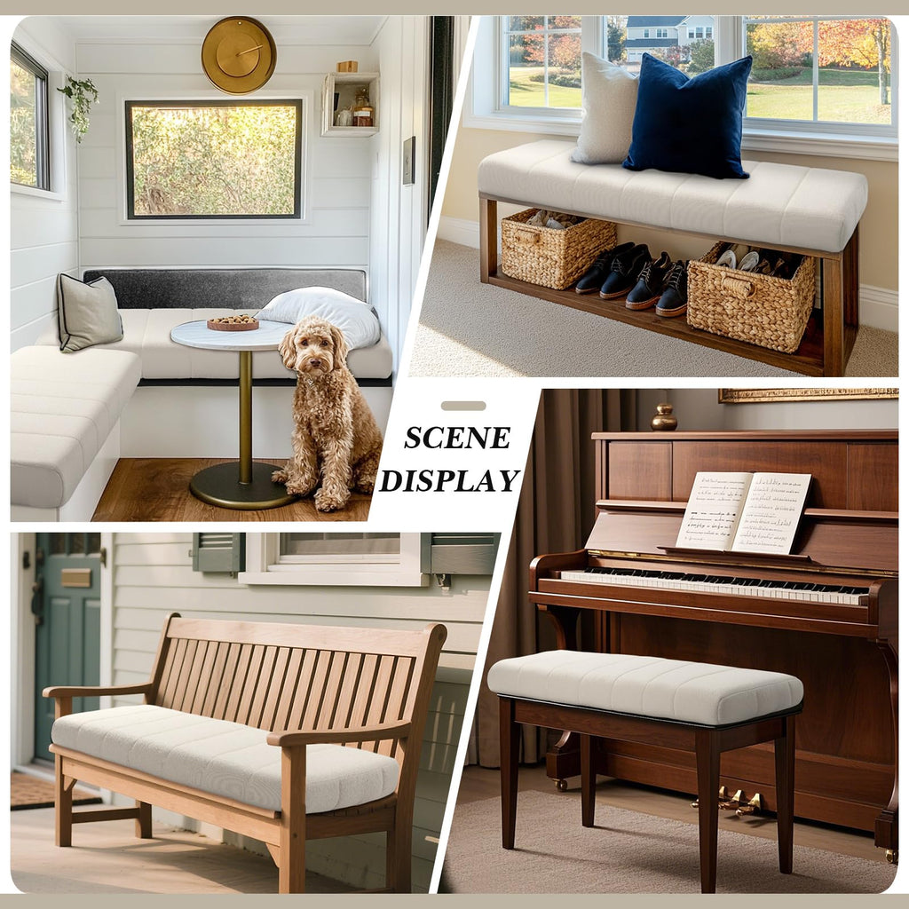 Wenqik Bench Cushion 48x18x4 Inch for Indoor Outdoor Furniture Tufted Thicken Bay Window Seat Cushion Non Slip Waterproof Dining Piano Bench Pad Pillow Anti Cat Scratch for Patio Porch Swing, Beige
