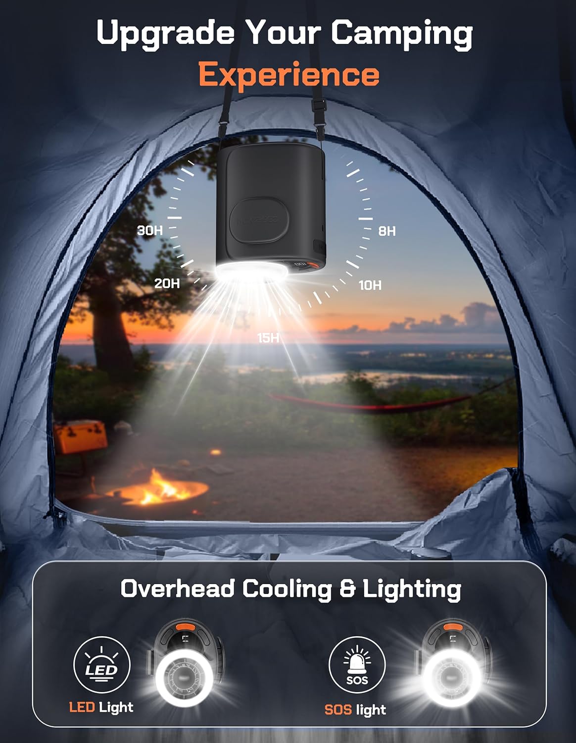 POKISEED Portable Fan - 10000mAh Rechargeable Battery | 40H Runtime & 5-Speed Turbo Cooling - Black