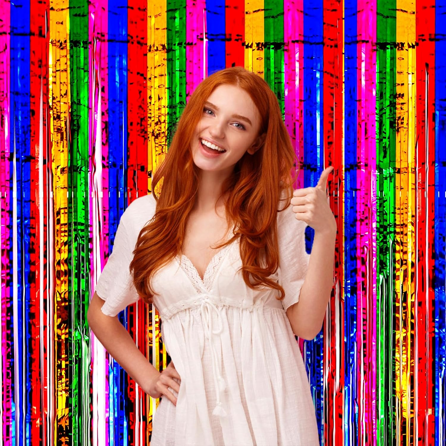 Voircoloria Rainbow Foil Fringe Backdrop Curtains - 3 Pack Tinsel Streamers for Parties & Events | 3.3x8.2 Feet