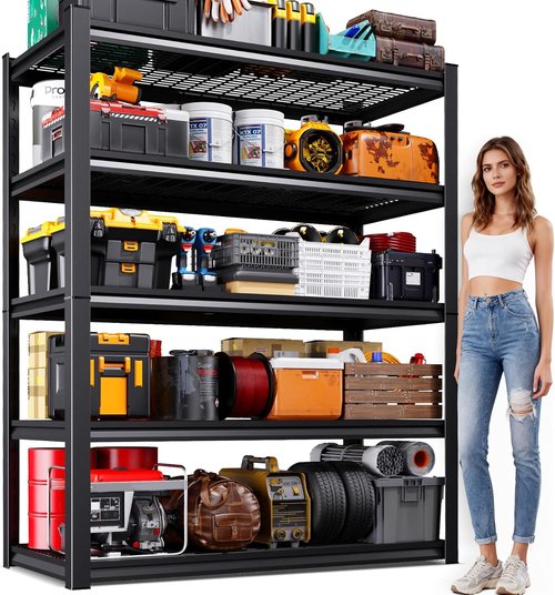 Garage Shelving | Heavy-Duty 5-Tier Metal Storage Unit - 3500 lbs Capacity, Adjustable, Black - 72"x59"x20"