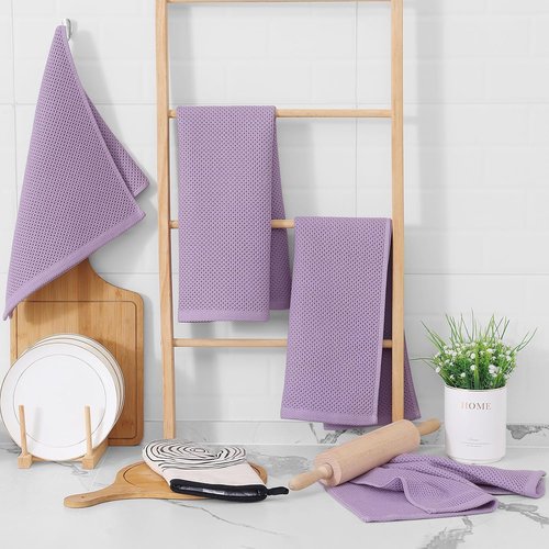 Homaxy Kitchen Dish Towels - Ultra Soft 100% Cotton Waffle Weave | Quick Drying, 13 x 28 Inches, 4-Pack, Lavender