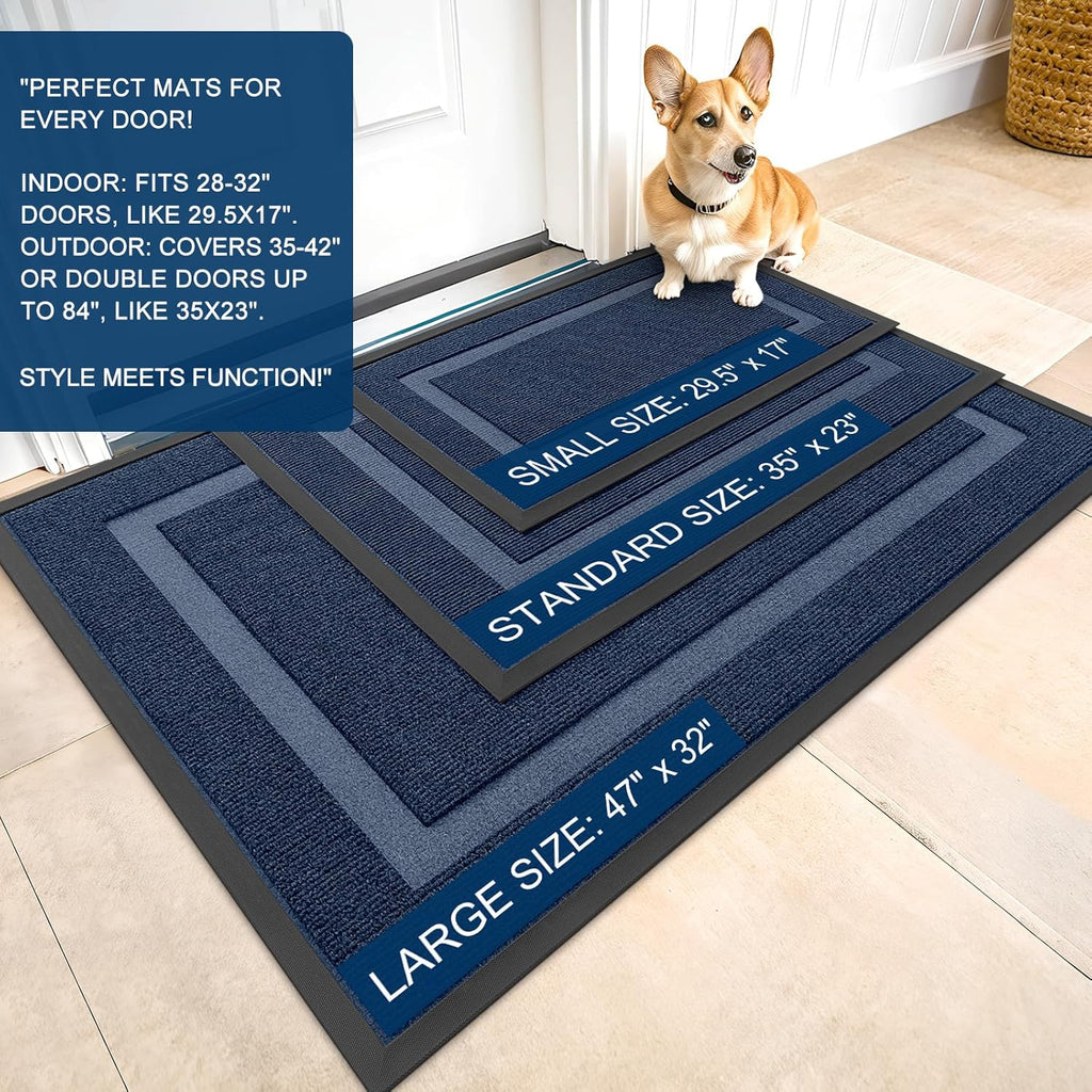 OLANLY Indoor Outdoor Front Door Mat - Waterproof, All-Weather, Easy Clean | 59x23, Blue