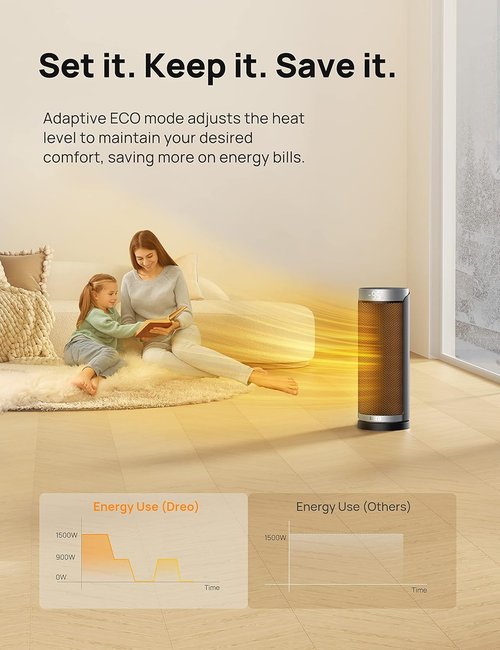 DREO 1500W Space Heater - Fast Heating PTC Ceramic with Remote & 70° Oscillation | Ideal for Office & Bedroom