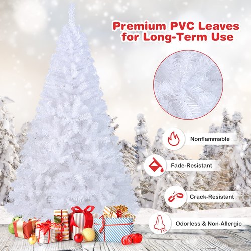 OFFICEJOY 6Ft Artificial White Christmas Tree, Pine Tree with Solid Metal Legs & Pine Needles, Ideal for Indoor & Outdoor Home, Office, Holiday Decoration