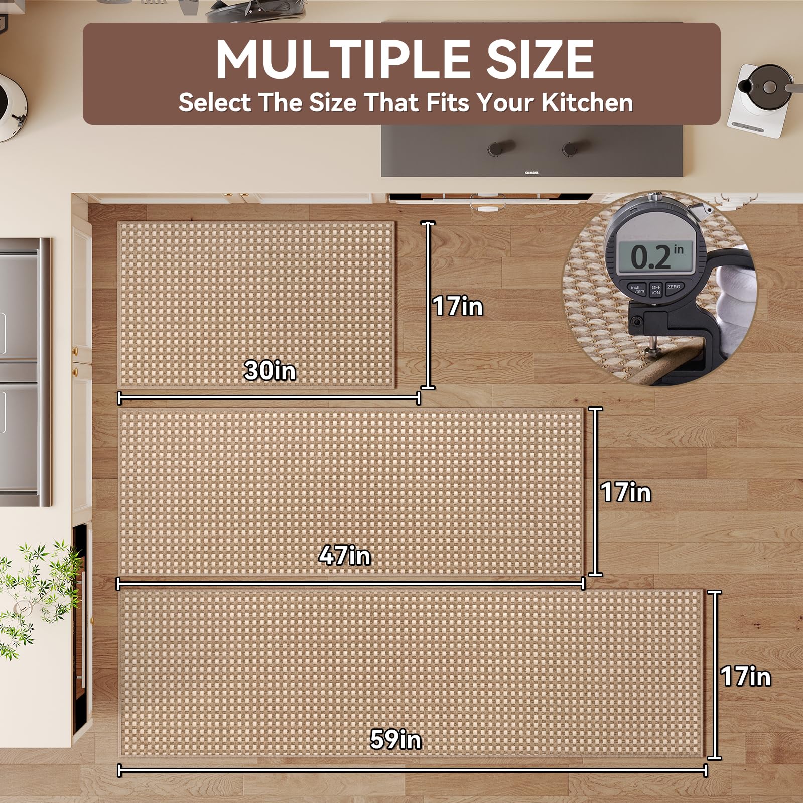 YDKGL Kitchen Rugs Non Slip Washable, Rubber Backing Soft Chenille Braided Kitchen Mats for Floor, Super Absorbent Kitchen Runner Rug Standing Mat Sink Mat, Easy to Clean, Brown 17"x47"