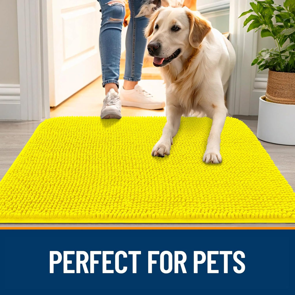 OLANLY Dog Door Mat - Absorbent Non-Slip Washable Doormat for Muddy Paws | 36x24 Lemon Yellow
