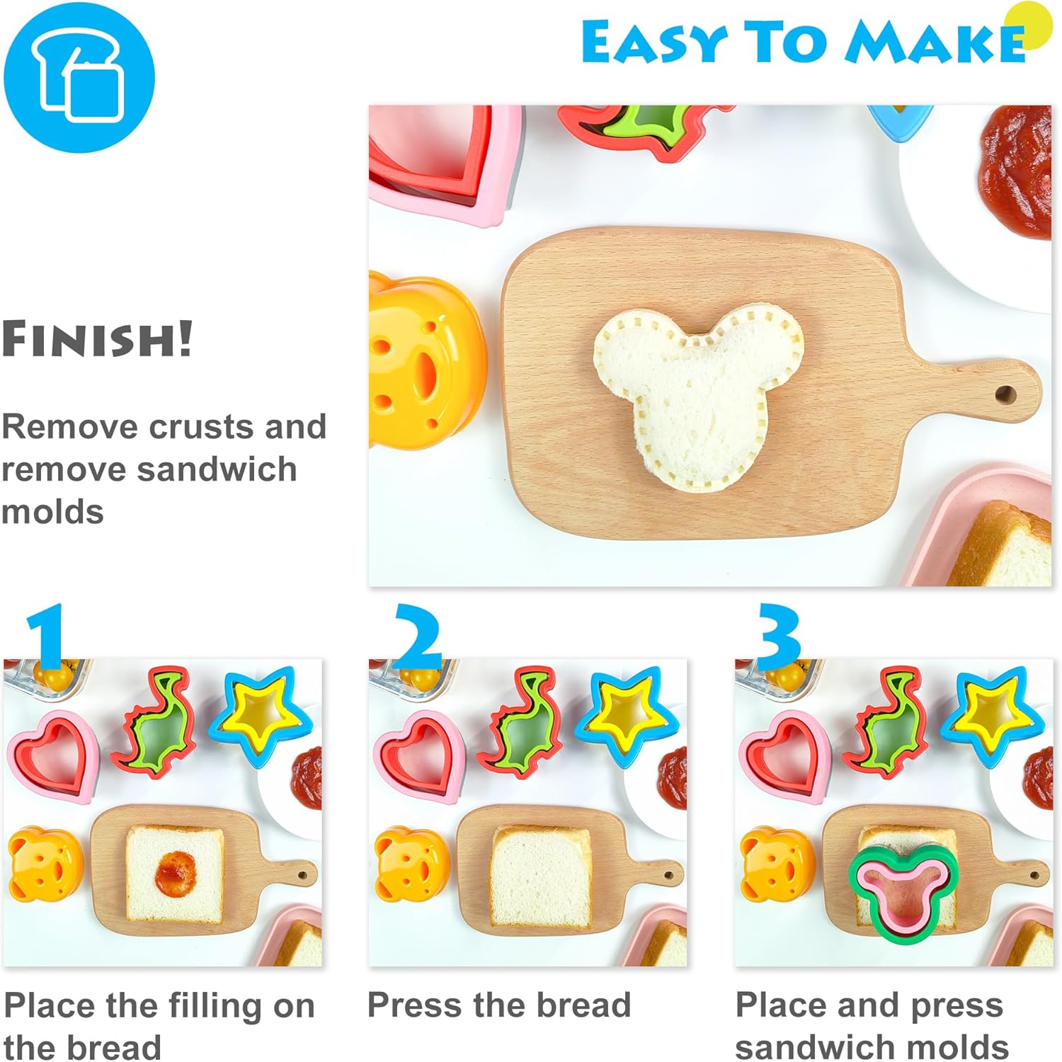 Skiennix Sandwich Cutter and Sealer - 5 PCS Kids Decruster for Fun Lunchbox Bento Box Meals