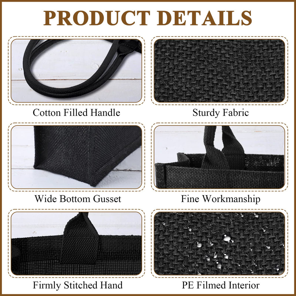 Reginary 12 Packs Black Burlap Tote Bags Jute Tote Wedding Bridesmaid Welcome Grocery Burlap Gift Bags with Handles Bulk Blank Shopping Kitchen Reusable for Market Beach DIY, 12.2 x 3.94 x 9.84 Inch