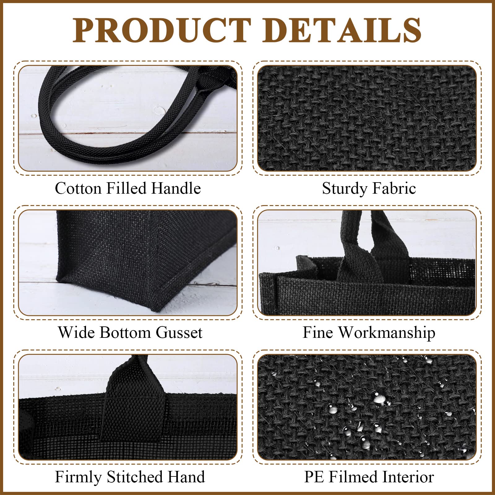Reginary 12 Packs Black Burlap Tote Bags Jute Tote Wedding Bridesmaid Welcome Grocery Burlap Gift Bags with Handles Bulk Blank Shopping Kitchen Reusable for Market Beach DIY, 12.2 x 3.94 x 9.84 Inch