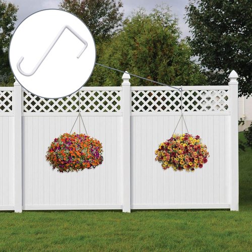 JOYSEUS Vinyl Fence Hooks - 12pcs White Powder Coated Steel Hangers for Plants & Lights | 2 x 6 Inches