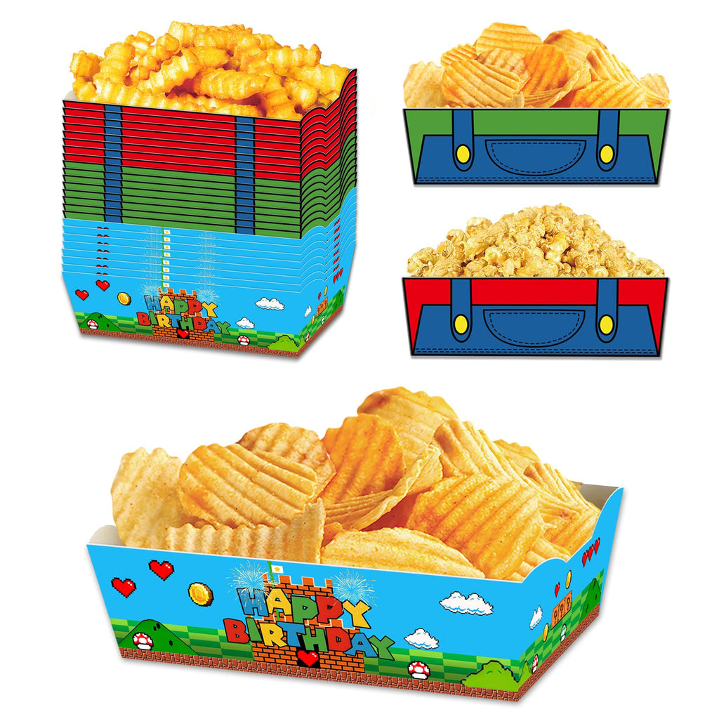PaimainKing Super Brothers Themed Disposable Paper Food Trays, 24 Pcs