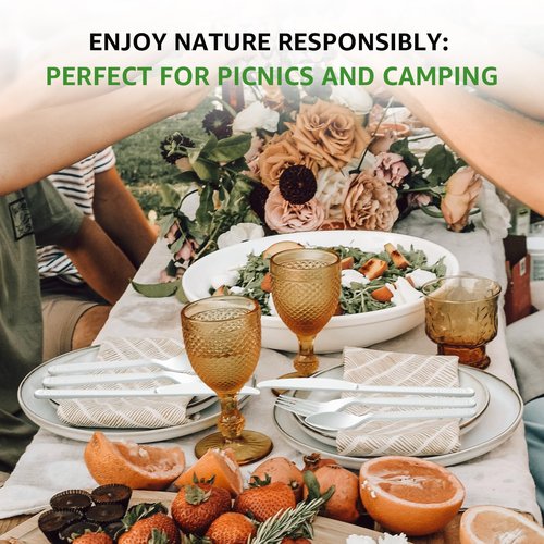 Biocean 100% Compostable Forks 180 Count Disposable Forks bulk Utensils Set Heavy Duty Fork Silverware Eco Friendly Flatware for Party Camping Picnics Wedding-Ivory White