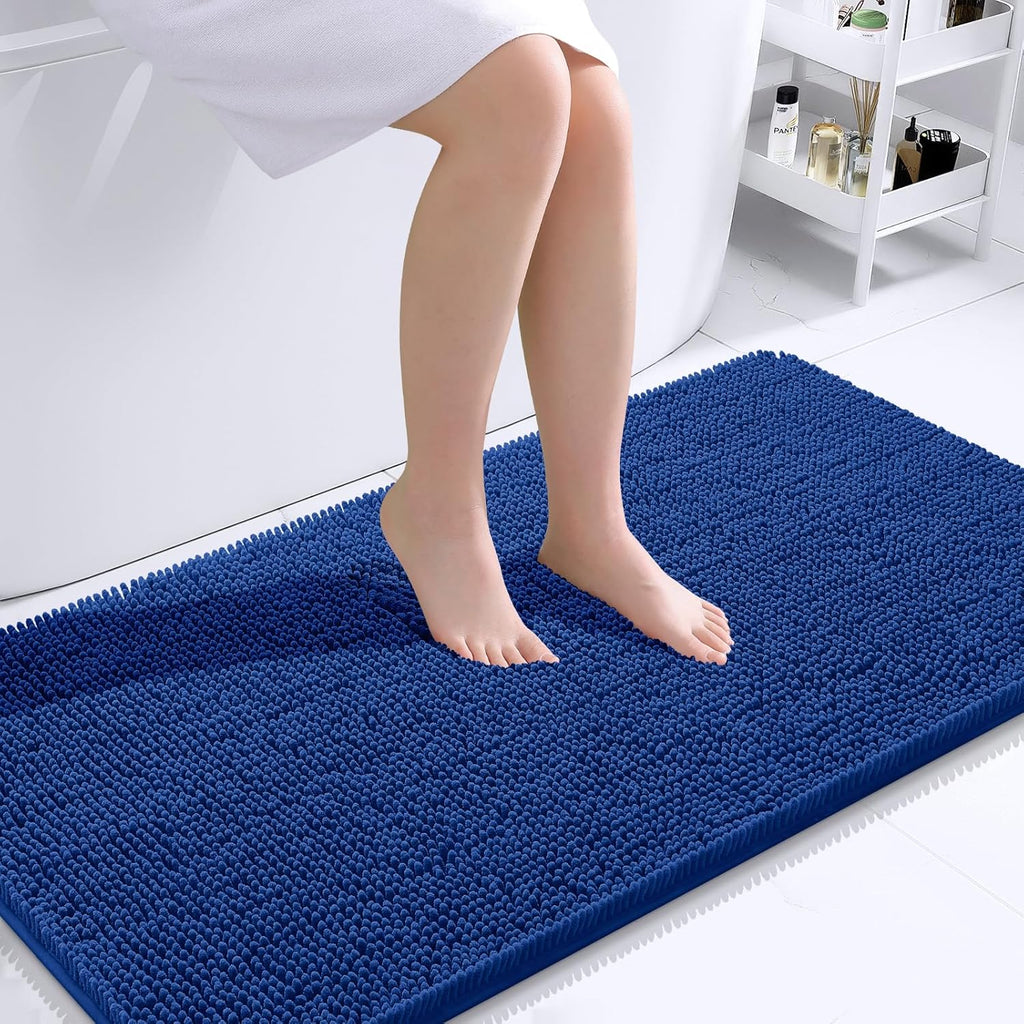 OLANLY Large Bathroom Rugs - Extra Soft Chenille Bath Mats with Quick Dry Rubber Backing | 40x24 Royal Blue