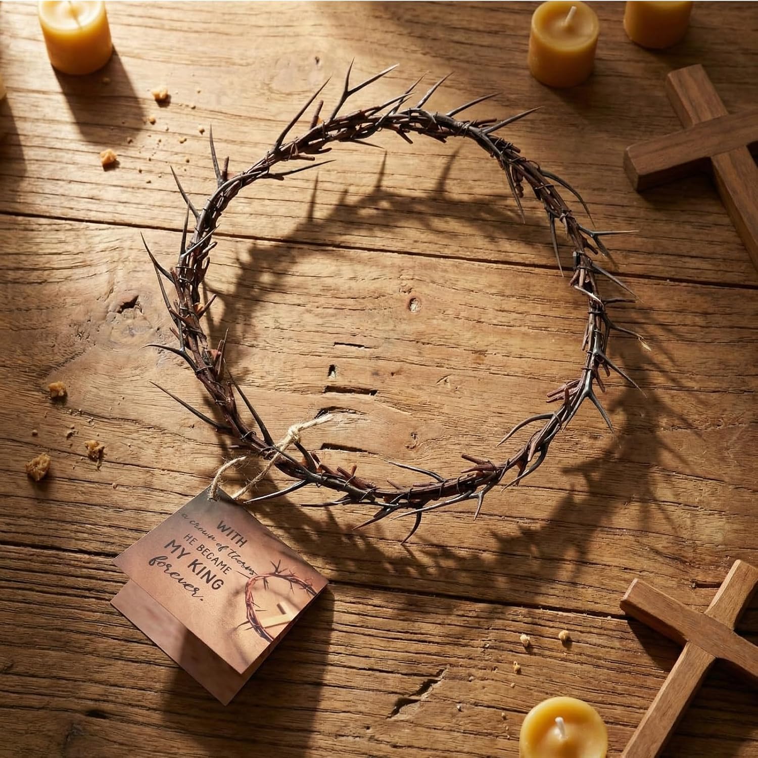 Yinder Crown of Thorns Set - Authentic 8" Jesus Thorn Crown for Lent & Holy Week Decor | Religious Gift