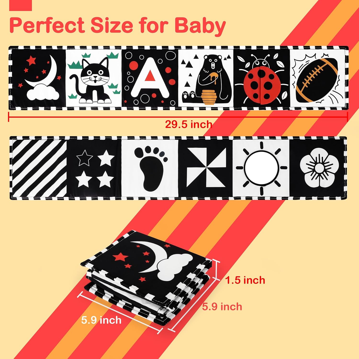 URMYWO Black and White Baby Toy - Soft Tummy Time Sensory Book for Newborns 0-12 Months | Visual Stimulation Gift