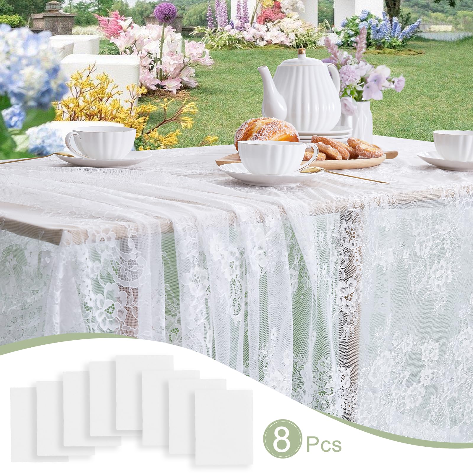 SoarDream White Lace Tablecloth Wedding Lace Fabric 60x120 inches 8Pieces Vintage Lace Overlay Rectangle Outdoor Party Event Decoration Classic Lace Tablecloth