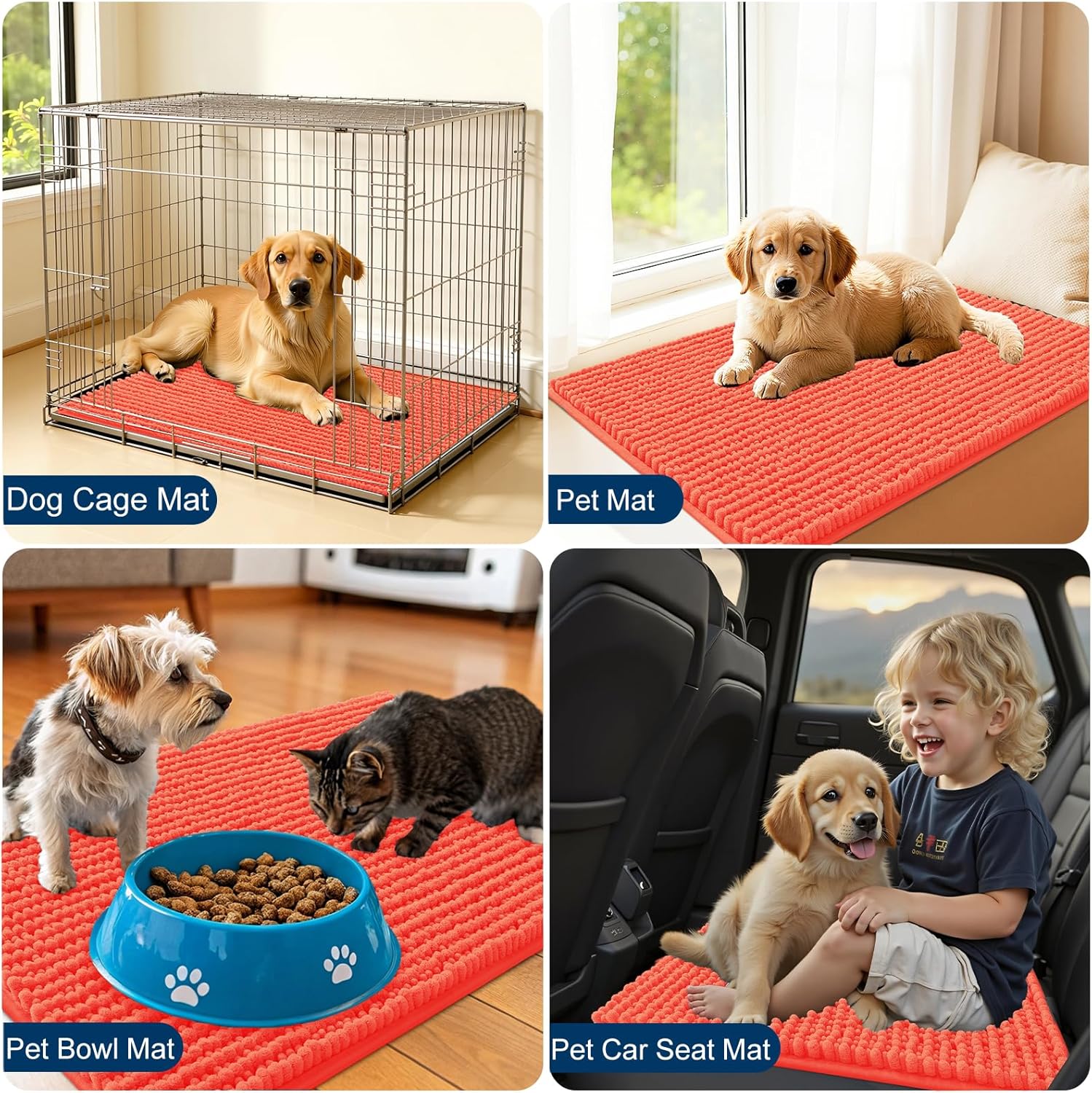 OLANLY Dog Door Mat - Ultra Absorbent Chenille Mud Doormat | Non-Slip & Washable 36x24 Coral