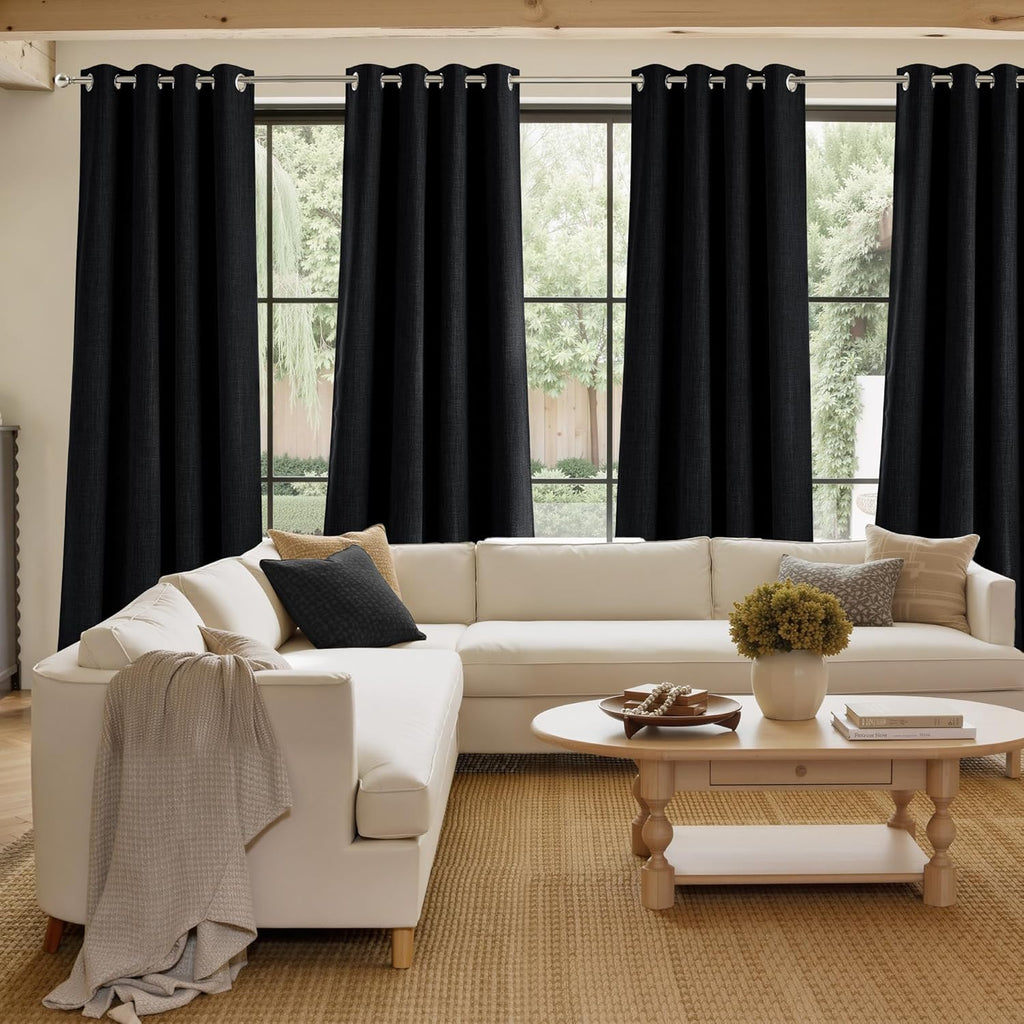 NICETOWN Black Faux Linen Blackout Curtains - 63 Inch Privacy Panels for Living Room & Kitchen, 2 Panels