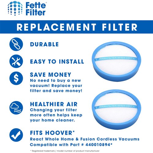 Fette Filter - Vacuum Filter Compatible with Select Hoover Vacuums. Compare to Part # 440010894 - Pack of 4