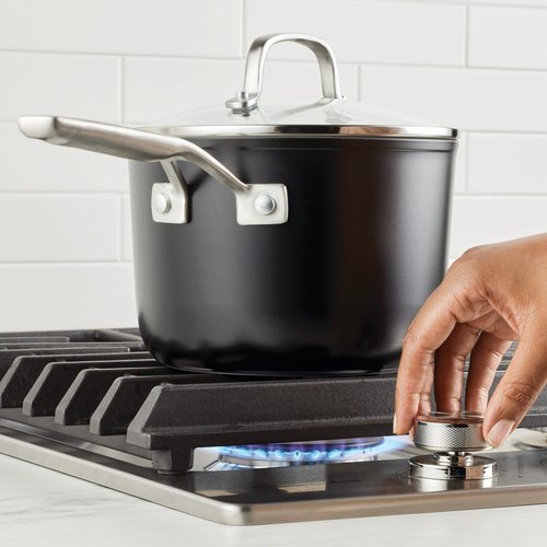 KitchenAid Hard Anodized Ceramic Nonstick Cookware Sauce Pan with Lid, 3 Quart - Matte Black