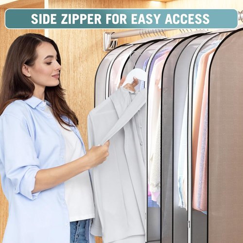 Liuoud 10" Gusseted Garment Bags - 40" Suit Bags with Clear Side Cover for Clothes Storage | 3-Pack, Grey