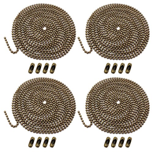 Ceiling Fan Pull Chain Extenders 4‑Pack – Four 39-Inch (1 Meter) Antique Brass Beaded Chains with Connectors, Fan and Light Pull Chain Extension for Fixtures