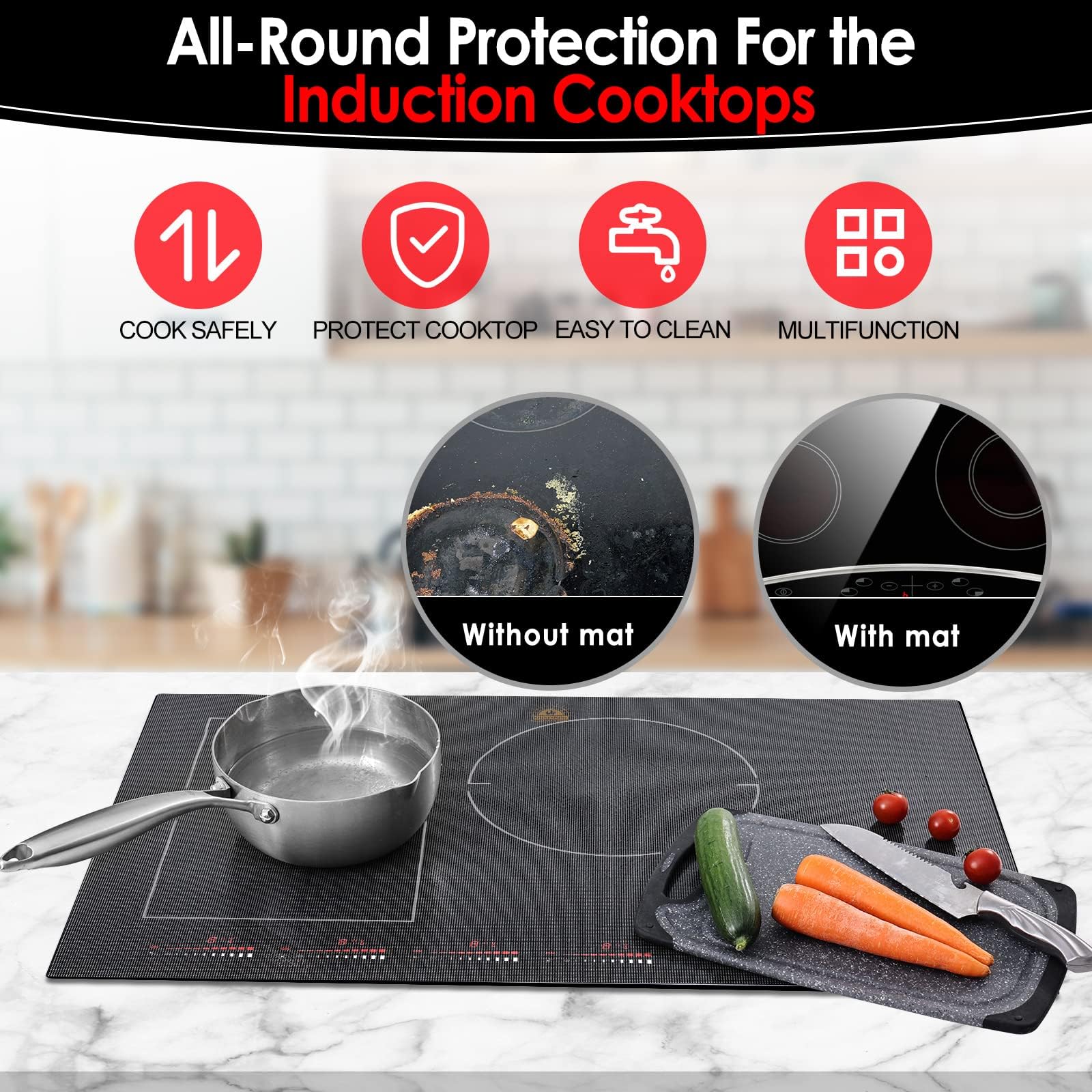 Cook's Aid Large Induction Cooktop Protector Mat 21.2x35.4 Inch,Translucent (Magnetic) Stove Top Cover for Electric Stove, Silicone Stove Mat for Glass Top Stove,Glass Top Stove Cover (LTSICT1)