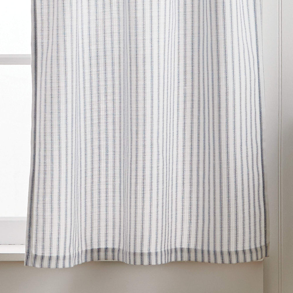 Martha Stewart Ticking Stripe 3-Piece Window Curtain Valance and Tiers Set, White Indigo