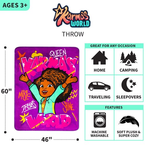 Karma's World Kids Bedding Super Soft Plush Micro Raschel Throw, 46 in x 60 in, by Franco
