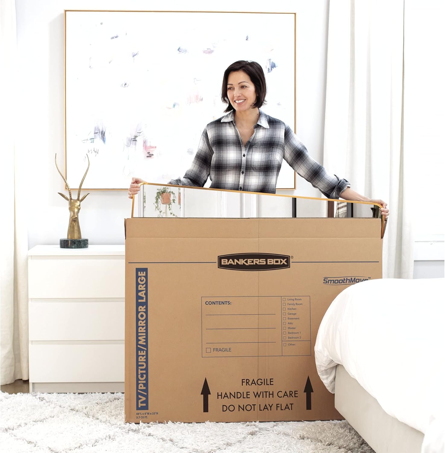 Bankers Box Large Moving Box - Perfect for 55-Inch TVs, Pictures & Mirrors | 4 Pack, 48-In x 4-In x 33-In