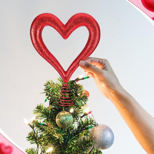 Relaxgiant 11.8 Inch Valentine Glitter Heart Tree Topper Valentines Red Foam Heart Tree Topper for Treetop Large Red Romantic Decorations for Home Wedding Holiday Party Supplies Gift
