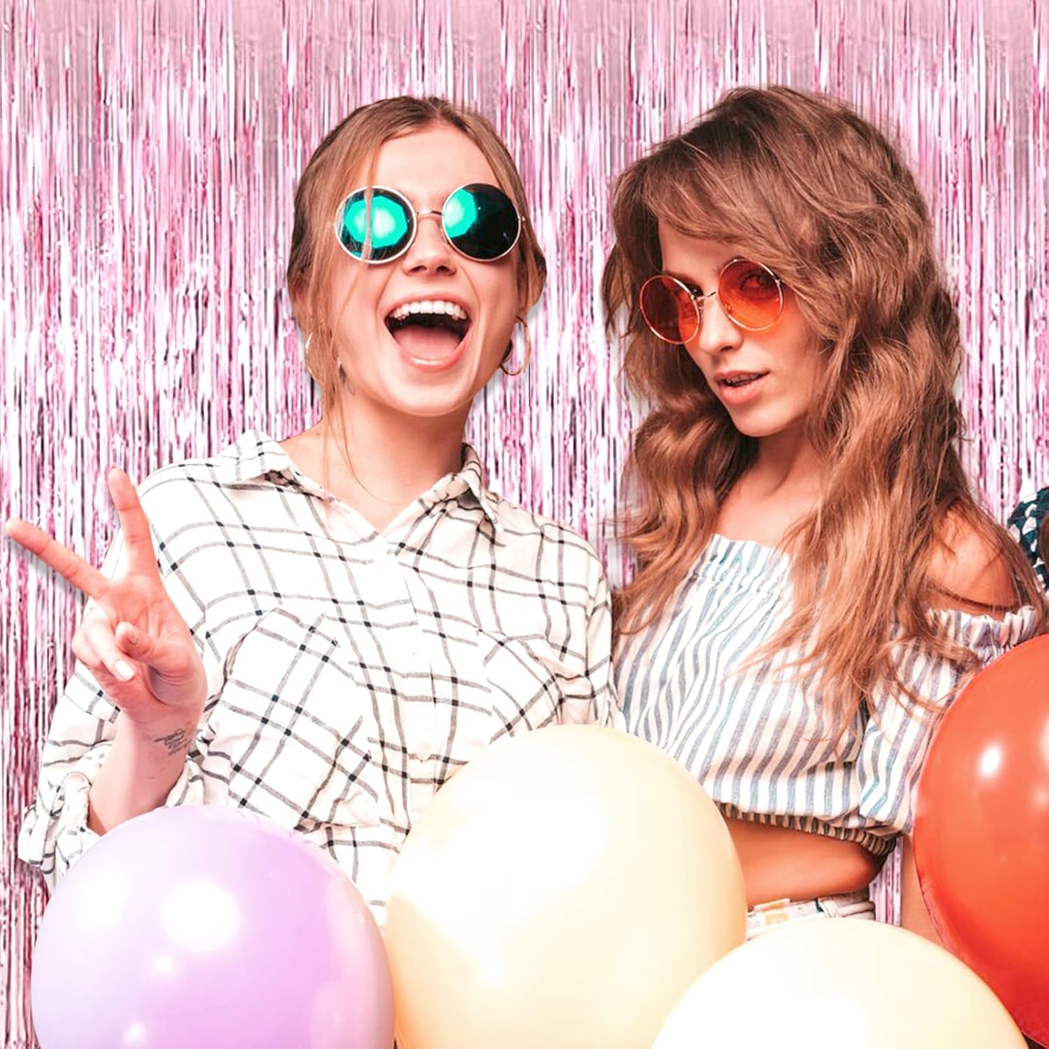 Pink Foil Fringe Curtain Backdrop by [Brand Name] - 3 Pack Metallic Tinsel Streamers | 3.28Ft x 8.2Ft for Parties & Events