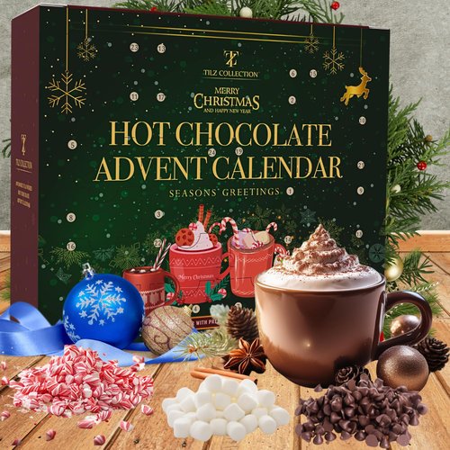 Hot Chocolate Advent Calendar 2025 - Gourmet Selection of 24 Luxury Flavors | Perfect Gift for All Ages