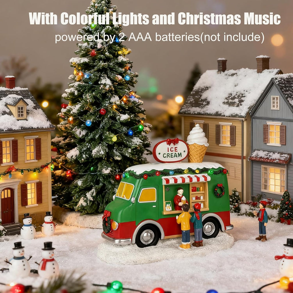 Regine Switzerland Christmas Village Food Truck | Musical Ice Cream Car Decoration with LED Lights